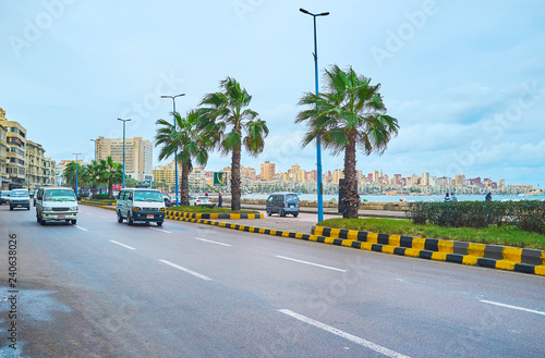 Traffic in Alexandria seaside promenade, Egypt photo