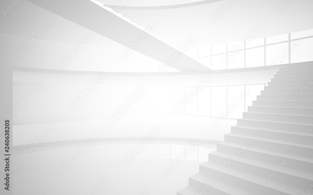 Abstract white interior multilevel public space with window. 3D illustration and rendering. Abstract white interior multilevel public space with window. 3D illustration and rendering.