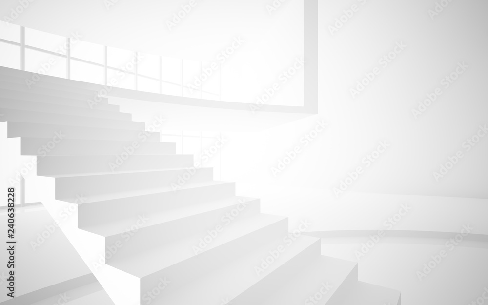Abstract white interior multilevel public space with window. 3D illustration and rendering. Abstract white interior multilevel public space with window. 3D illustration and rendering.