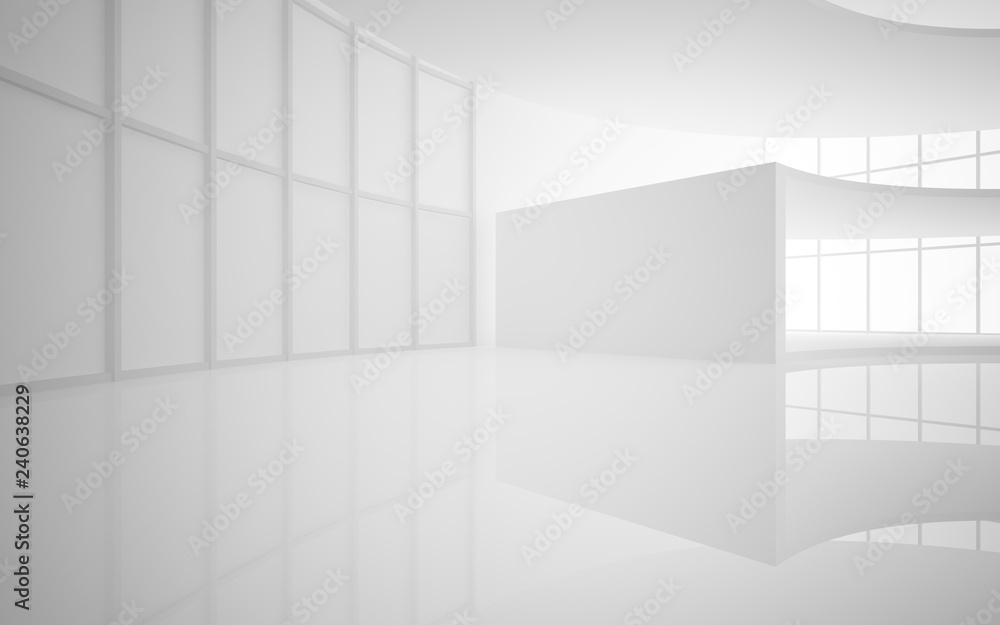 Abstract white interior multilevel public space with window. 3D illustration and rendering. Abstract white interior multilevel public space with window. 3D illustration and rendering.