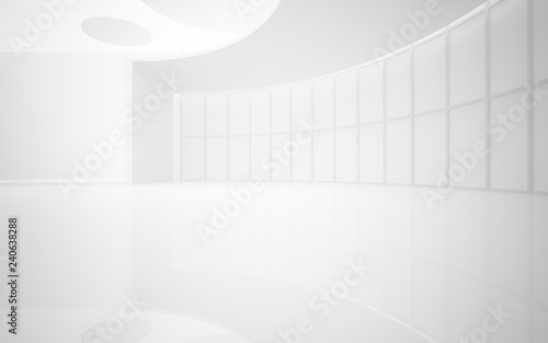 Abstract white interior multilevel public space with window. 3D illustration and rendering.