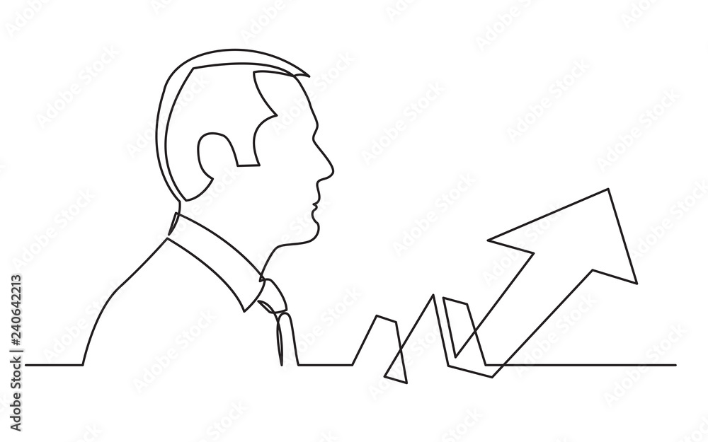 businessman thinking about business grouth - continuous line drawing