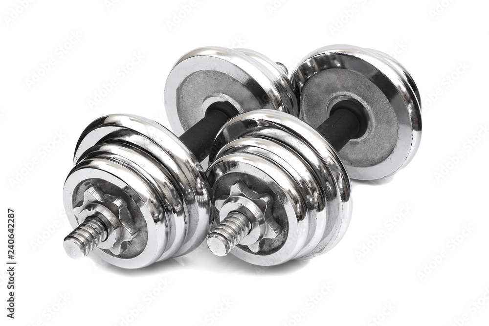 Obraz premium a pair of adjustable dumbbells isolated on white background