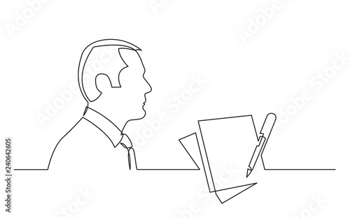 businessman thinking about signing contract - continuous line drawing