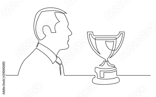 businessman thinking about winning prize - continuous line drawing