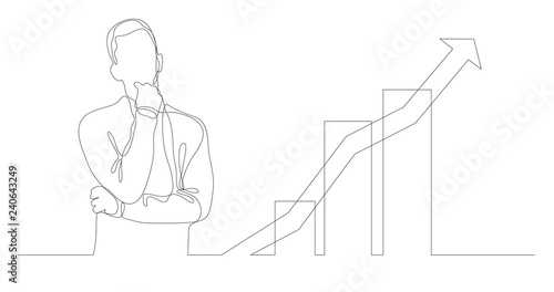 man thinking about growing business - continuous line drawing