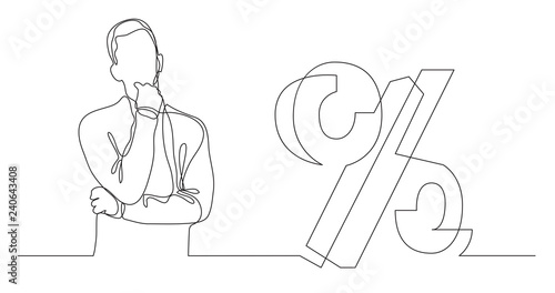 man thinking about mortgage interest rate - continuous line drawing