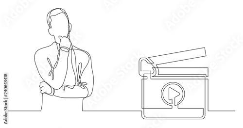 man thinking about movies - continuous line drawing