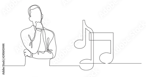 man thinking about music - continuous line drawing