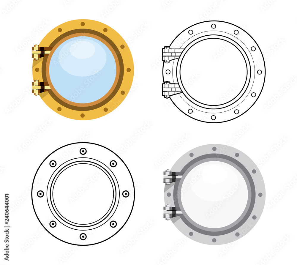 Obraz premium Porthole in flat style. Vector set illustration isolated on white