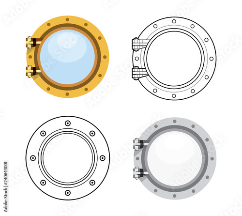 Porthole in flat style. Vector set illustration isolated on white photo