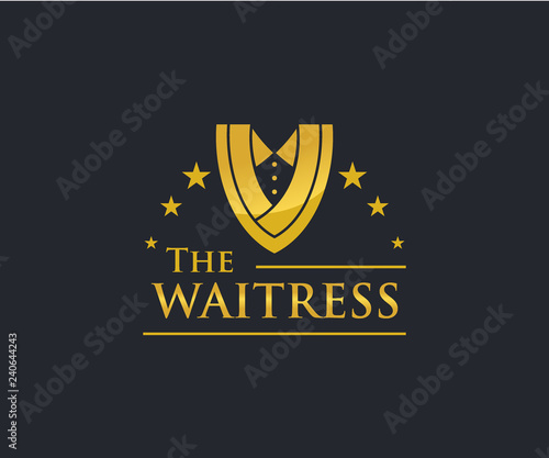 Elegant Servant or Waitress logo design concept, Restaurant logo template