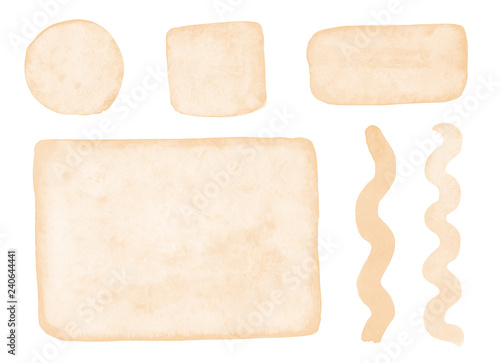 Set of beige watercolor elements.