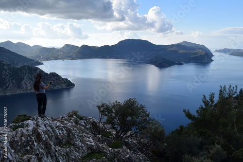 Hiking. From a hikes on the Karia trail. Turgut Castle. The Hydas Acropolis.Karia is on the way.Turgut. Mugla. Turkey. tourism in pine forest Hike Turkey photo