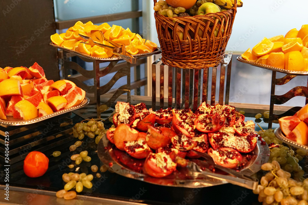 fresh fruit plates on the table lay a restaurant kitchen fresh fruit plates on the table lay a restaurant kitchen