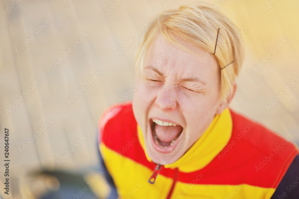 Beautiful screaming woman, sad face expression emotion. A portrait of very  frustrated and angry girl. Human emotions, facial expression concept. Stock  Photo | Adobe Stock