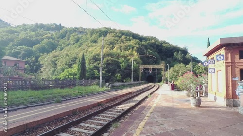 Empty railway station in Varenna town by Lake Como Italy photo