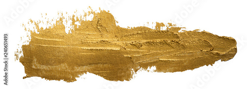 Fotografie, Obraz long golden smear oil paint spot isolated on white background