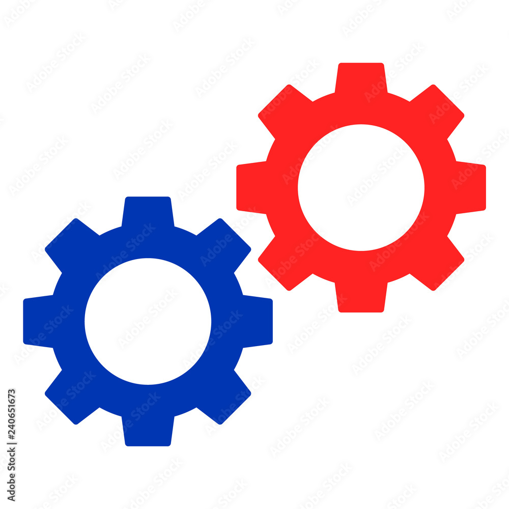 Gears vector illustration on a white background. An isolated flat icon illustration of gears with nobody.