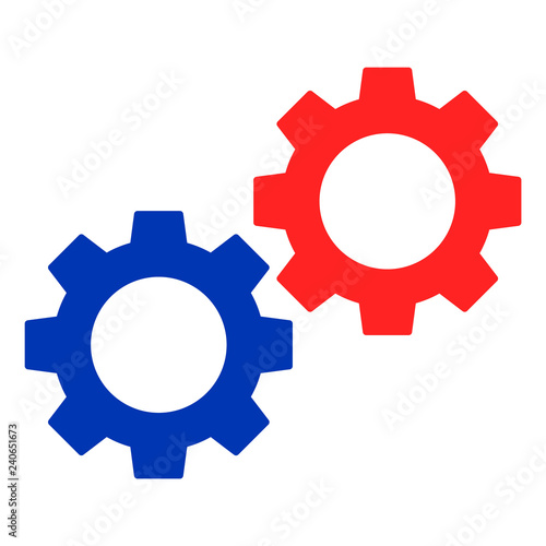 Gears vector illustration on a white background. An isolated flat icon illustration of gears with nobody.