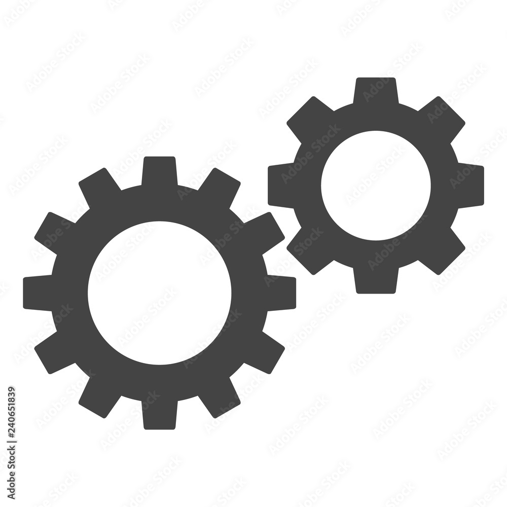 Gearwheels vector illustration on a white background. An isolated flat icon illustration of gearwheels with nobody.