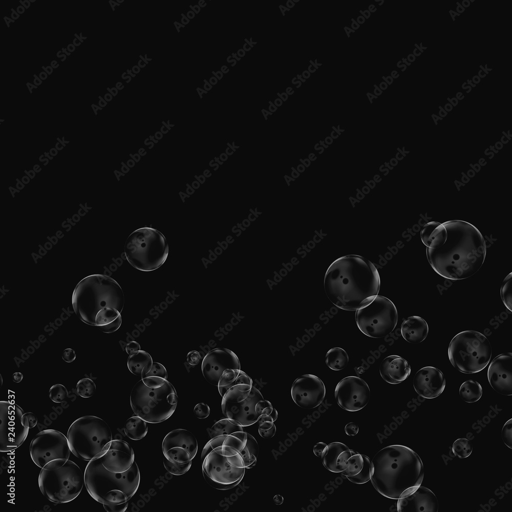 White air bubbles isolated on black background. Underwater oxygen. Soap closeup. White air bubbles isolated on black background. Underwater oxygen. Soap closeup.