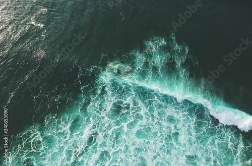 Aerial view of huge ocean wave. Drone Photo.