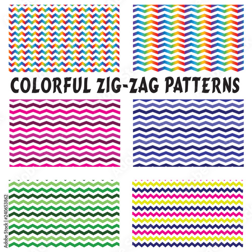 Patterns-6 Colorful Zig-Zag Seamless Patterns