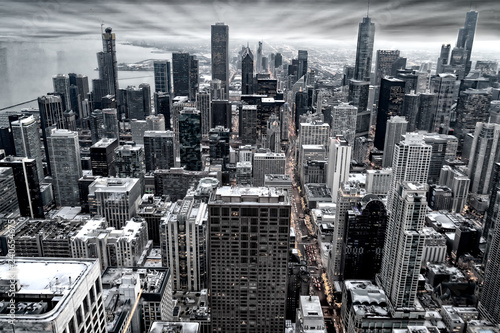Above Chicago Skyline in Winter