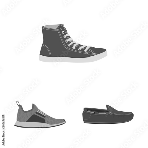 Vector illustration of shoe and footwear symbol. Collection of shoe and foot vector icon for stock.