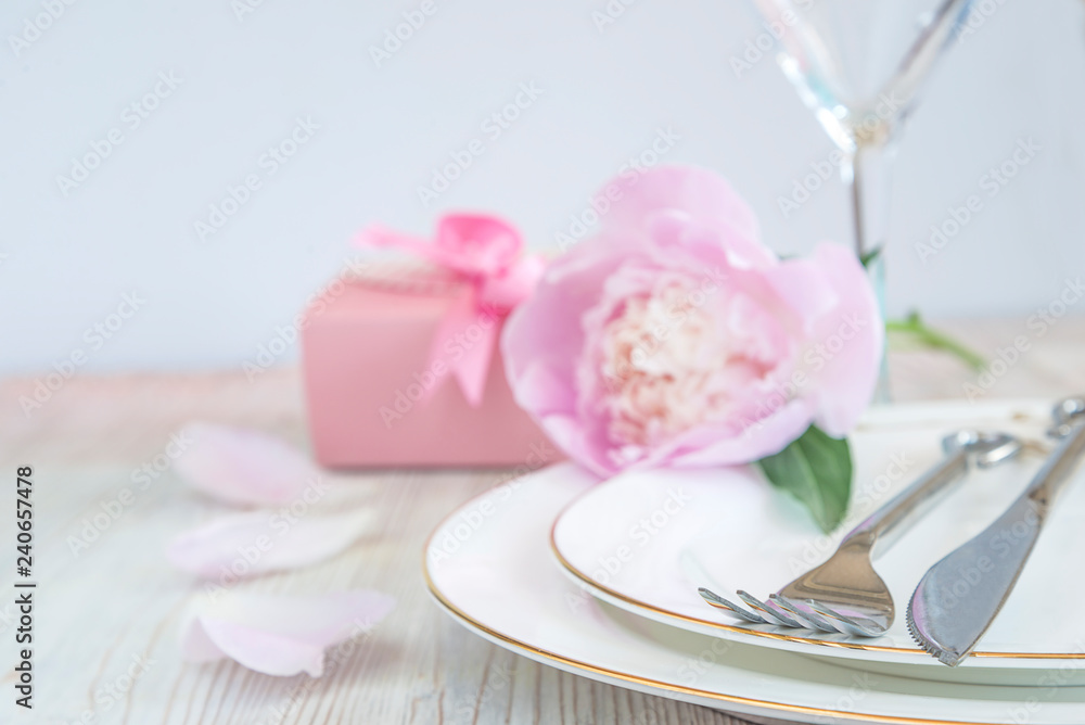 Beautiful table setting with peony flower