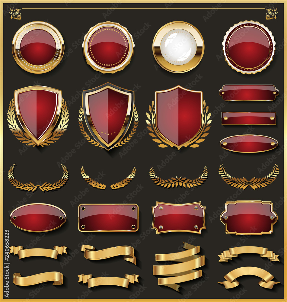 Collection of elegant red and golden badges and labels design elements Collection of elegant red and golden badges and labels design elements