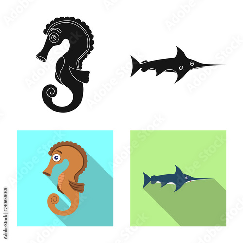 Vector illustration of sea and animal sign. Collection of sea and marine stock vector illustration.