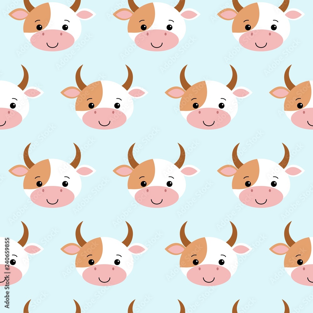 Fototapeta premium Cute cow seamless pattern. Funny background for baby and kids design. Vector illustration
