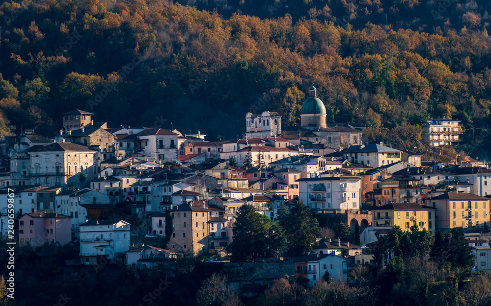 Atina village in Comino valley in winter Marsicani mountain range
