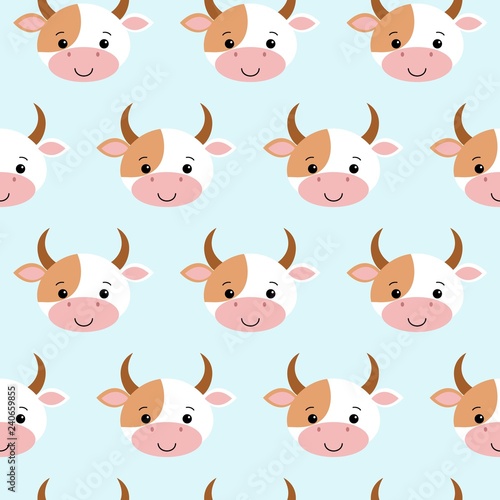 Cute cow seamless pattern. Funny background for baby and kids design. Vector illustration