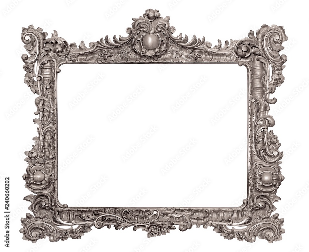 Silver frame for paintings, mirrors or photo isolated on white background	
