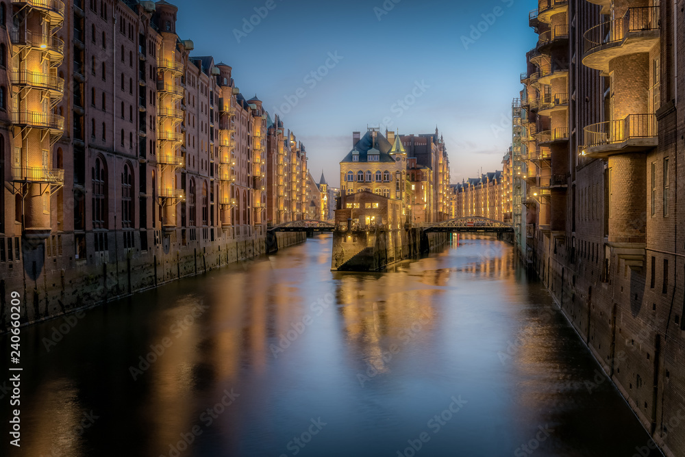 The Hamburg Warehouse District (Speicherstadt) is the world's largest historic warehouse complex, located in the Port of Hamburg, Germany. Concept: travel or sights