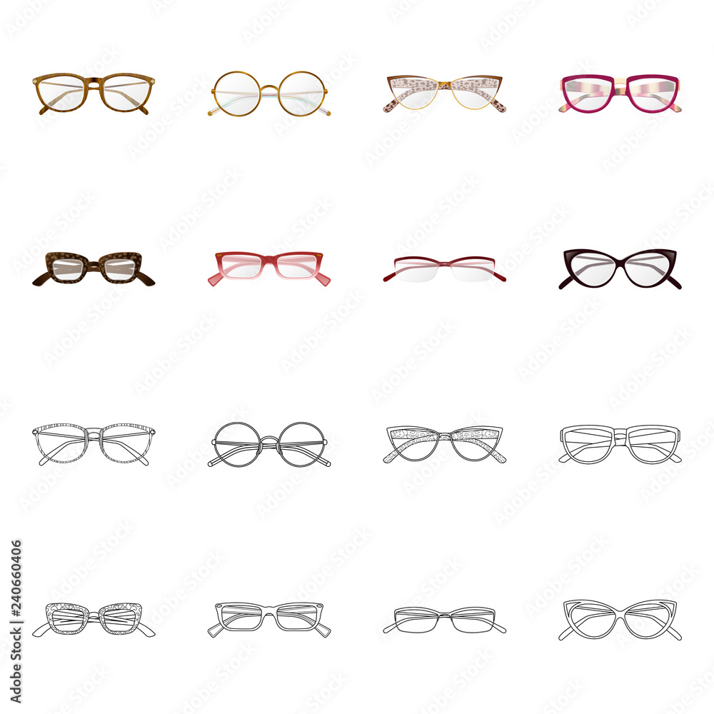 Vector illustration of glasses and frame logo. Set of glasses and accessory stock vector illustration. Vector illustration of glasses and frame logo. Set of glasses and accessory stock vector illustration.
