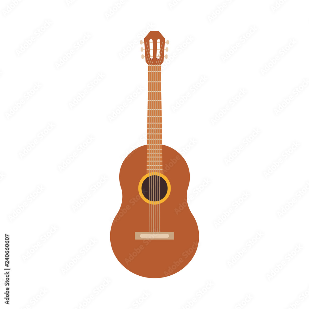 Obraz premium Vector classic acoustic guitar icon. Classic Spanish musical instrument. Symbol of string music. Stage entertainment equipment for musicians. Isolated illustration