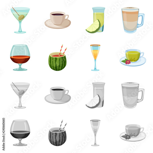 Vector illustration of drink and bar logo. Collection of drink and party stock symbol for web.