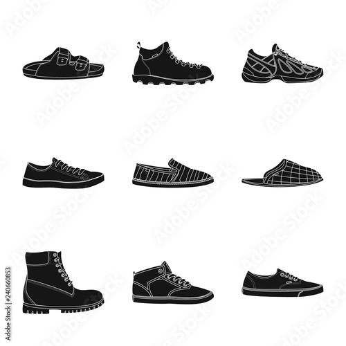 Vector illustration of shoe and footwear symbol. Collection of shoe and foot stock vector illustration.