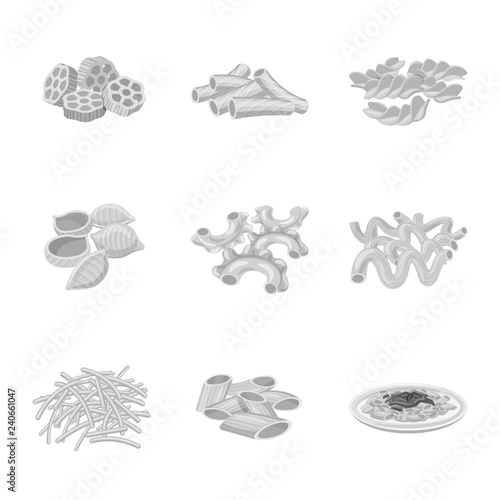 Isolated object of pasta and carbohydrate symbol. Collection of pasta and macaroni stock symbol for web.