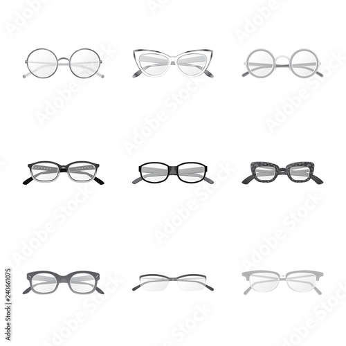 Vector design of glasses and frame symbol. Collection of glasses and accessory vector icon for stock.