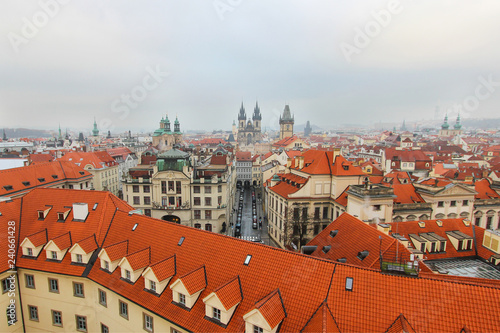 View from clock tower in Old Town, Prague, Czech Republic.