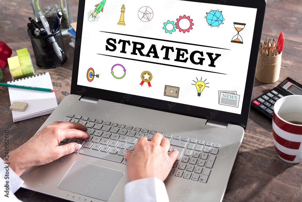 Strategy concept on a laptop screen Strategy concept on a laptop screen