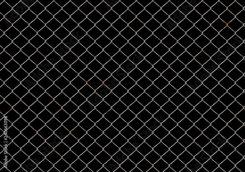 chain link fence with rust on black background