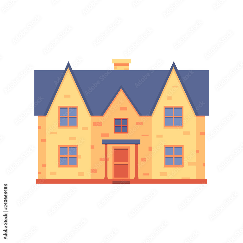 Vector house renovation concept with private house after repair work icon. Modern building exterior after repairment icon. Isolated illustration Vector house renovation concept with private house after repair work icon. Modern building exterior after repairment icon. Isolated illustration