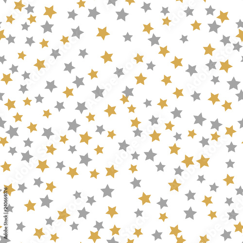 Seamless pattern gold gray stars on white Background with Merry Christmass. Golden Gray stars. Background for your Christmas and New Year Design of Banners, Cards, Posters, Wallpaper