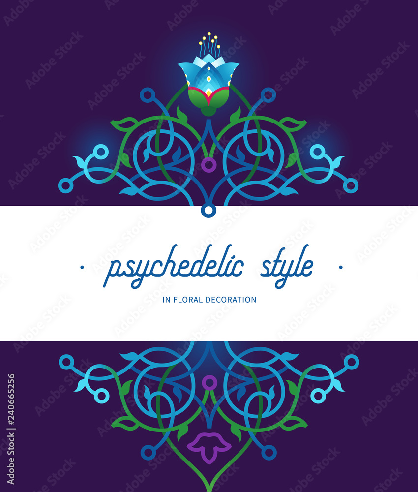 Psychedelic floral illustration, place for text.